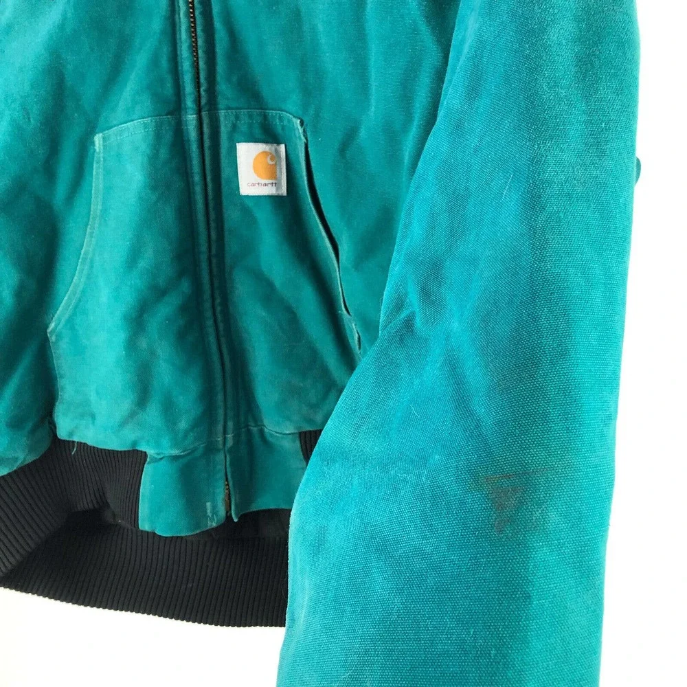 Carhartt Teal Vintage Hooded Work Jacket Lined Distressed jq1032 USA 2X-Large - Picture 5 of 12
